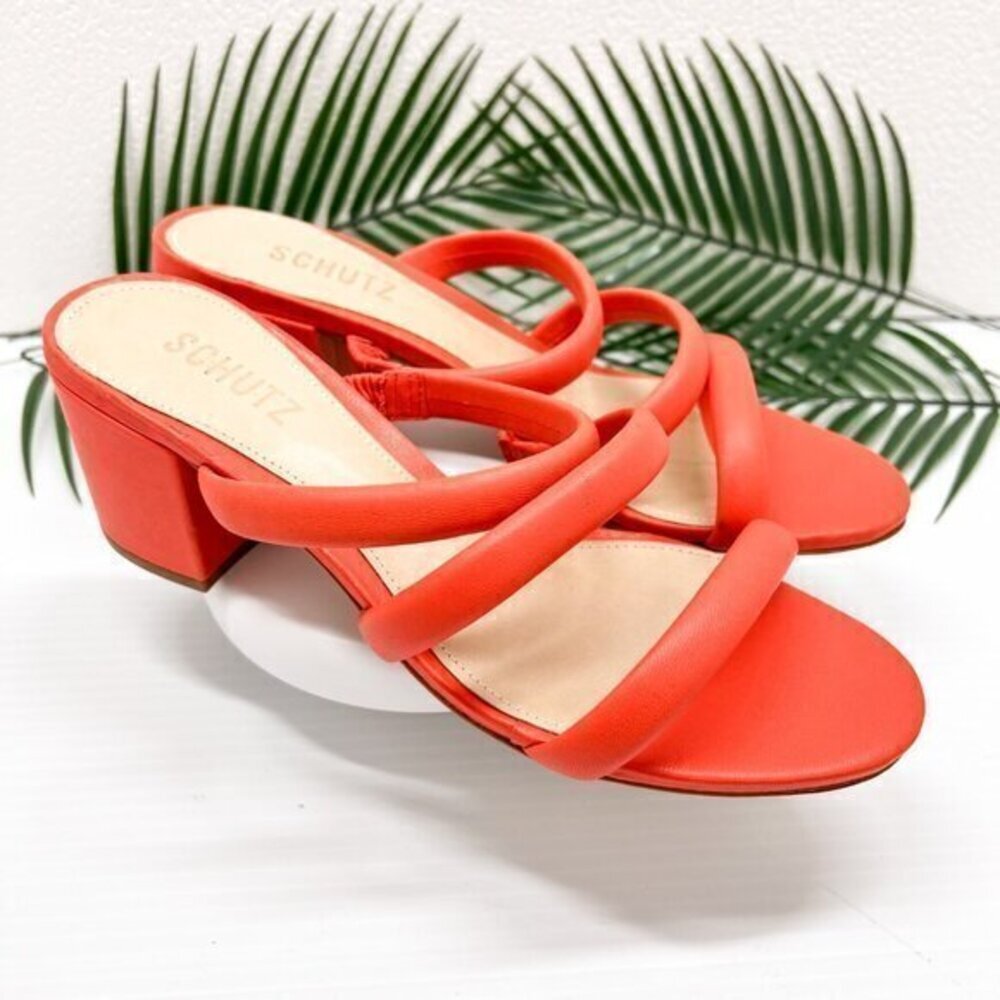 SCHUTZ Orange Strappy Block Heel Sandals